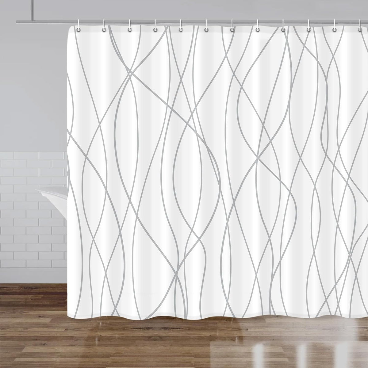 Striped Shower Curtain for Bathroom, Grey White, 72" W x 72" L