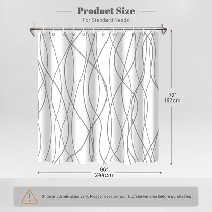 Striped Shower Curtain for Bathroom, Grey White, 72" W x 72" L