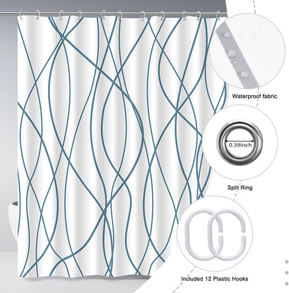 Striped Shower Curtain for Bathroom, Grey White, 72" W x 72" L