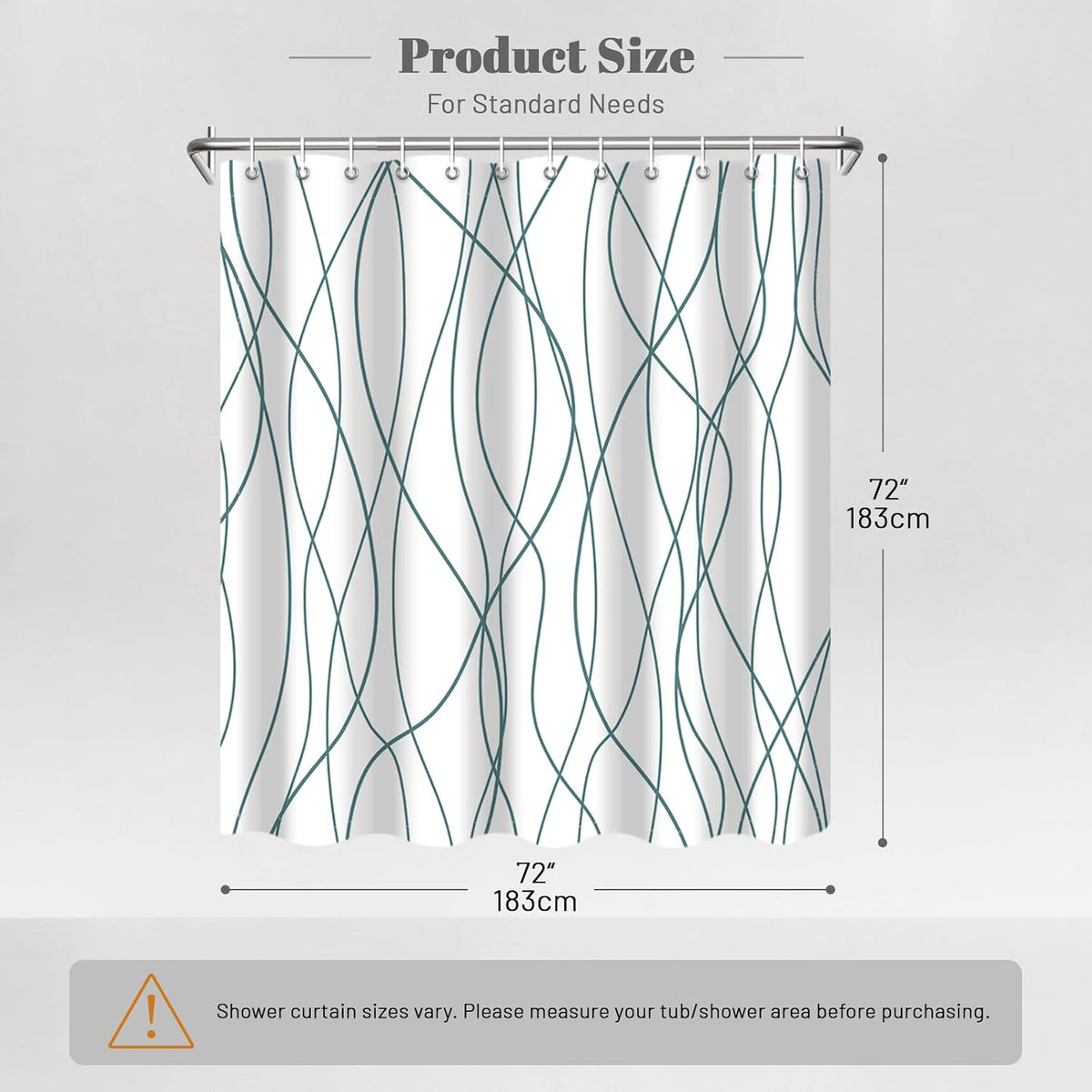 Striped Shower Curtain for Bathroom, Grey White, 72" W x 72" L