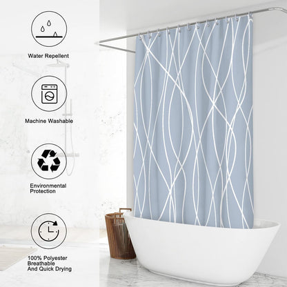 Striped Shower Curtain for Bathroom, Grey White, 72" W x 72" L
