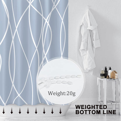 Striped Shower Curtain for Bathroom, Grey White, 72" W x 72" L