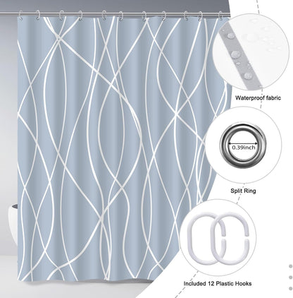 Striped Shower Curtain for Bathroom, Grey White, 72" W x 72" L