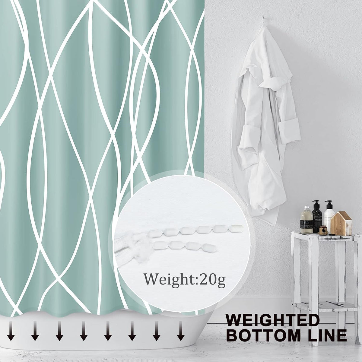Striped Shower Curtain for Bathroom, Grey White, 72" W x 72" L