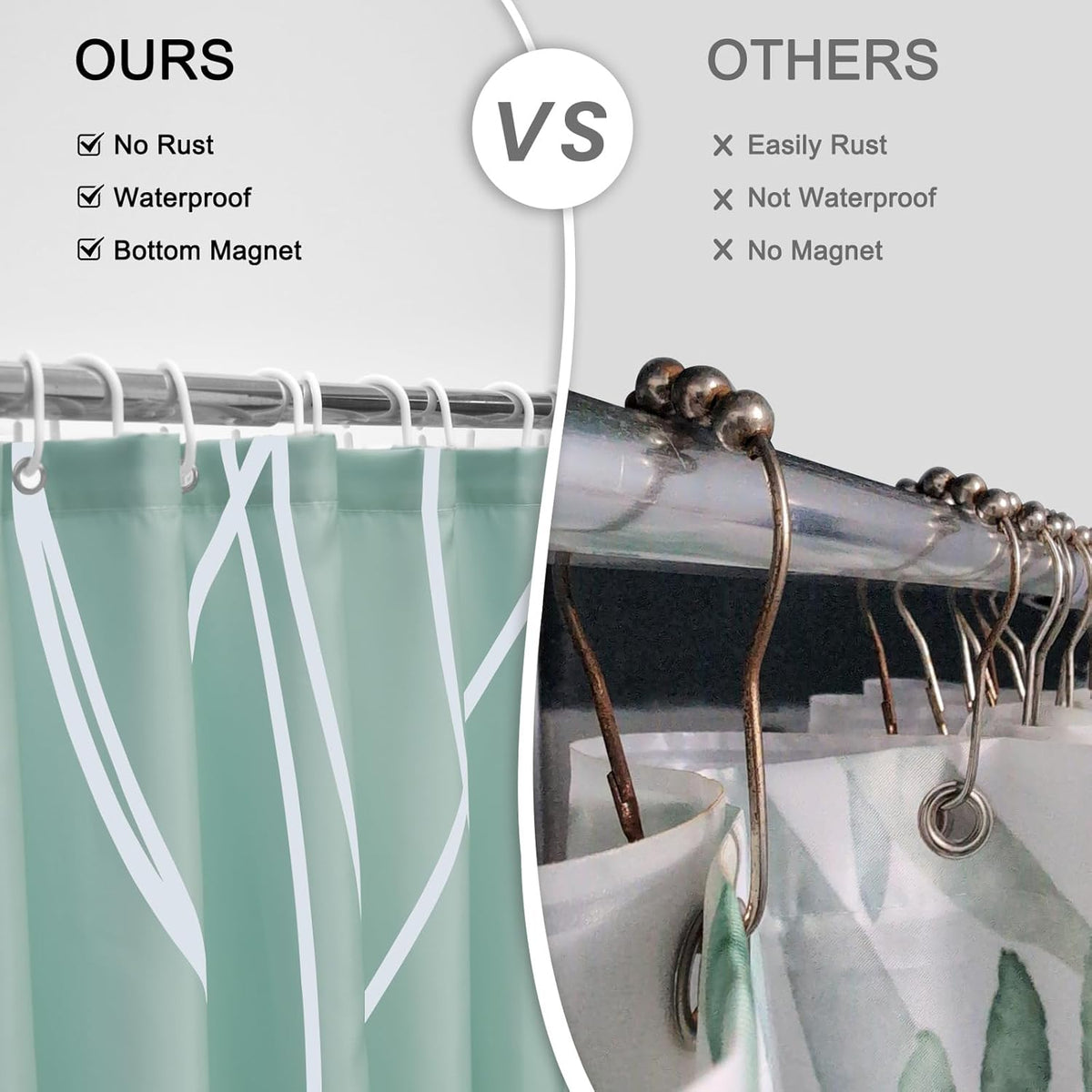 Striped Shower Curtain for Bathroom, Grey White, 72" W x 72" L