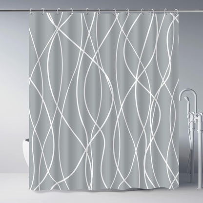 Striped Shower Curtain for Bathroom, Grey White, 72" W x 72" L