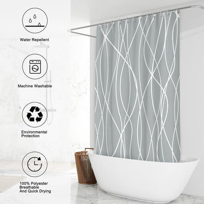 Striped Shower Curtain for Bathroom, Grey White, 72" W x 72" L