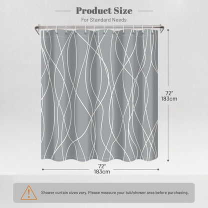 Striped Shower Curtain for Bathroom, Grey White, 72" W x 72" L