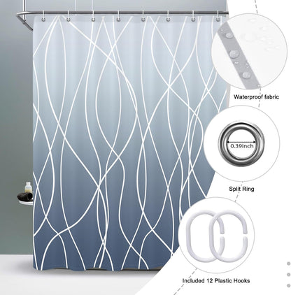 Striped Shower Curtain for Bathroom, Grey White, 72" W x 72" L