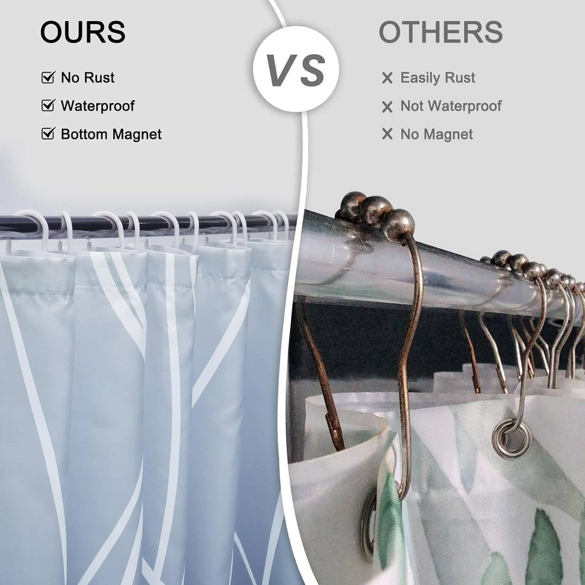 Striped Shower Curtain for Bathroom, Grey White, 72" W x 72" L