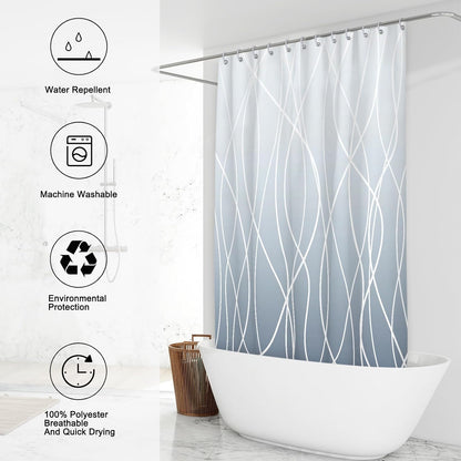 Striped Shower Curtain for Bathroom, Grey White, 72" W x 72" L
