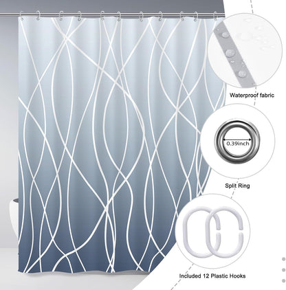 Striped Shower Curtain for Bathroom, Grey White, 72" W x 72" L