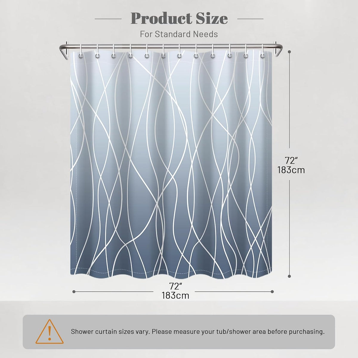 Striped Shower Curtain for Bathroom, Grey White, 72" W x 72" L