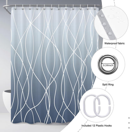 Striped Shower Curtain for Bathroom, Grey White, 72" W x 72" L