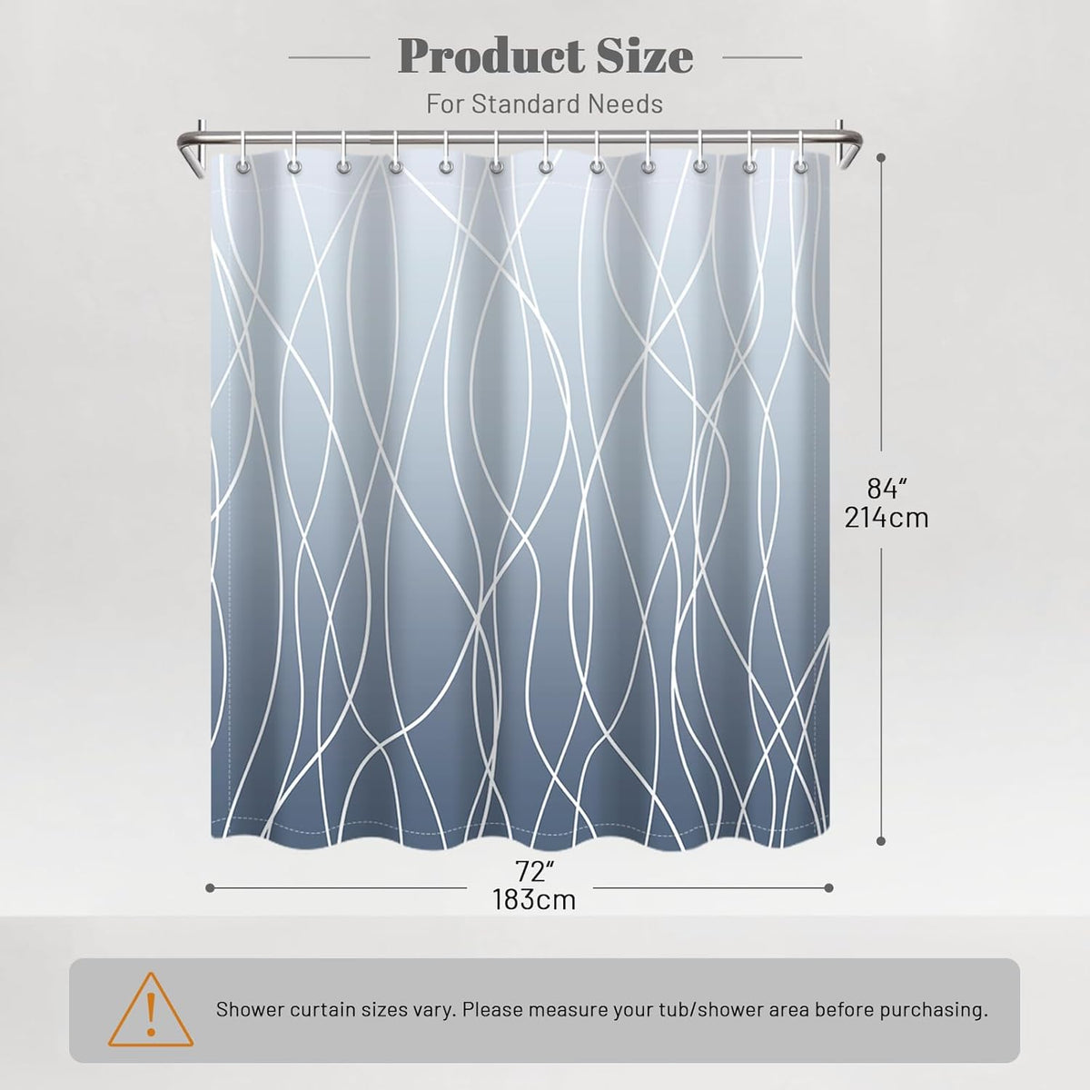 Striped Shower Curtain for Bathroom, Grey White, 72" W x 72" L