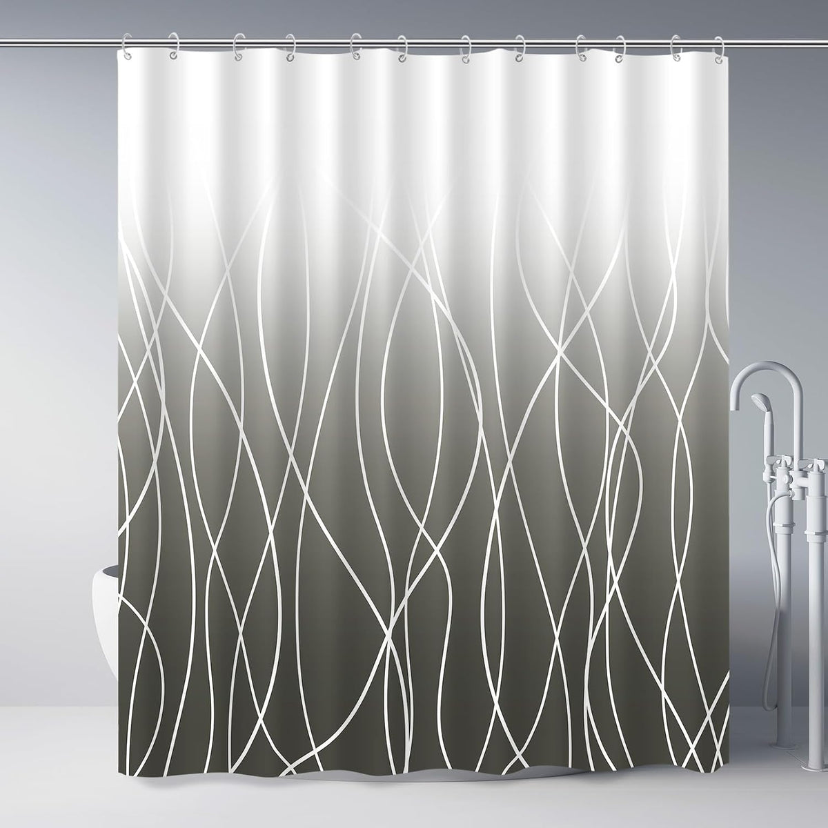 Striped Shower Curtain for Bathroom, Grey White, 72" W x 72" L