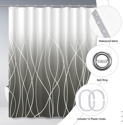 Striped Shower Curtain for Bathroom, Grey White, 72" W x 72" L
