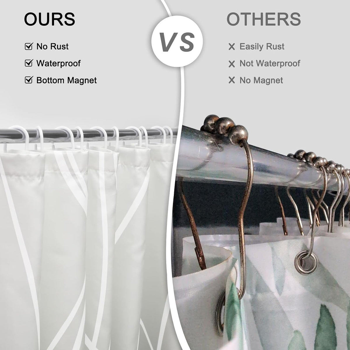 Striped Shower Curtain for Bathroom, Grey White, 72" W x 72" L
