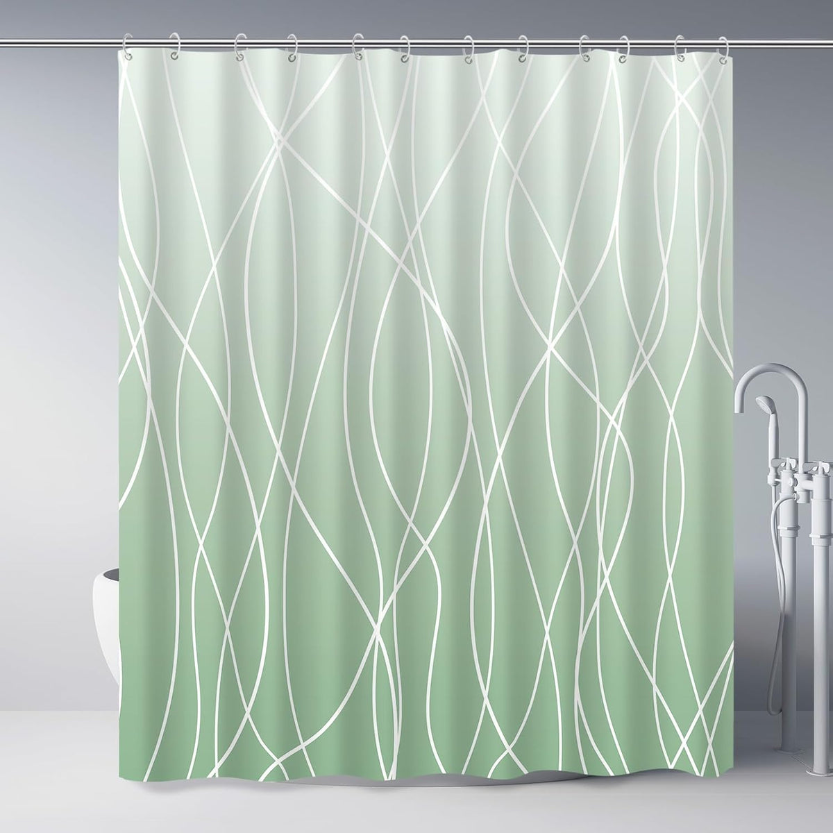 Striped Shower Curtain for Bathroom, Grey White, 72" W x 72" L