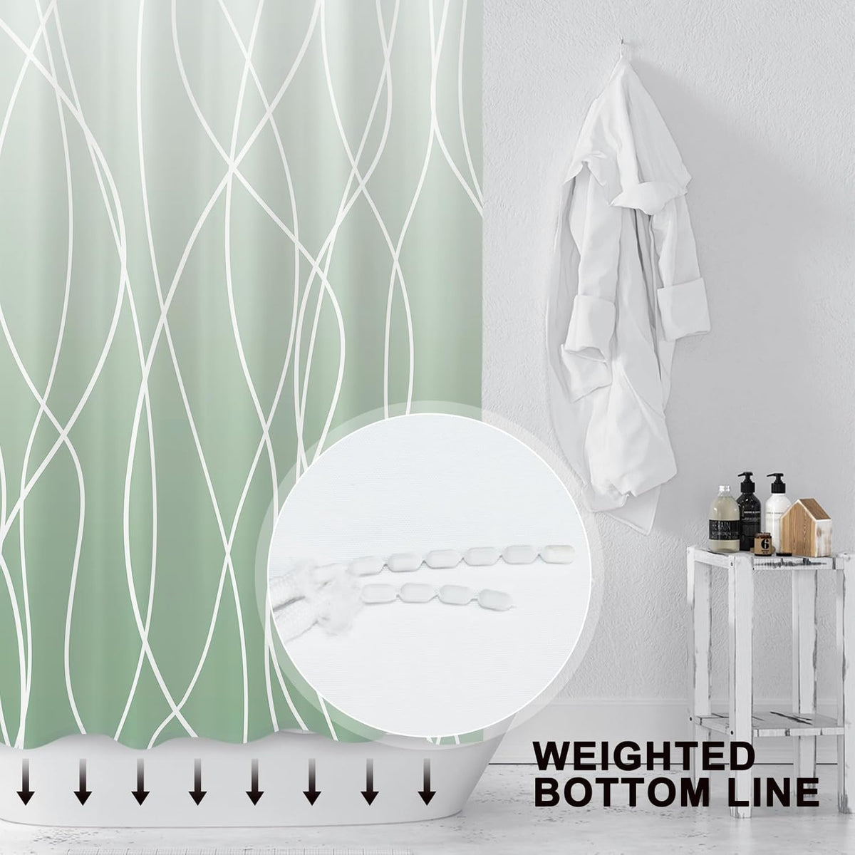 Striped Shower Curtain for Bathroom, Grey White, 72" W x 72" L