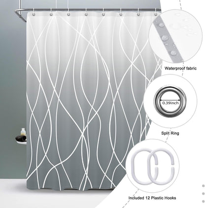 Striped Shower Curtain for Bathroom, Grey White, 72" W x 72" L