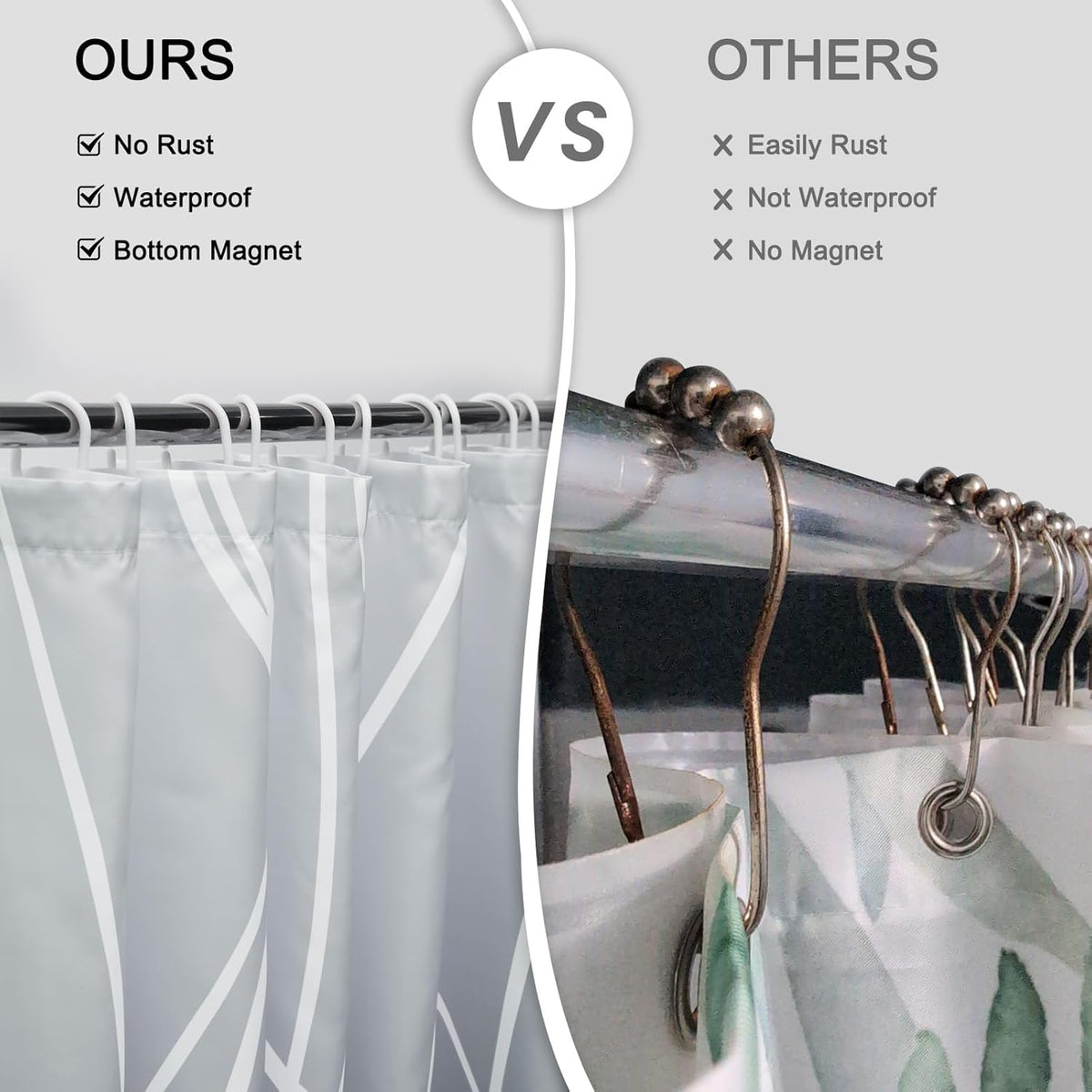 Striped Shower Curtain for Bathroom, Grey White, 72" W x 72" L