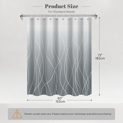 Striped Shower Curtain for Bathroom, Grey White, 72" W x 72" L