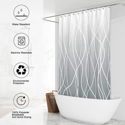Striped Shower Curtain for Bathroom, Grey White, 72" W x 72" L