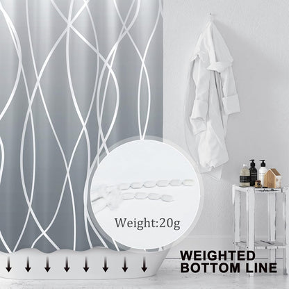 Striped Shower Curtain for Bathroom, Grey White, 72" W x 72" L