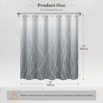 Striped Shower Curtain for Bathroom, Grey White, 72" W x 72" L