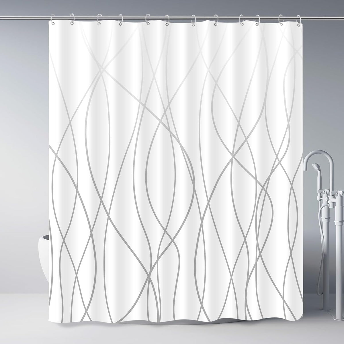 Striped Shower Curtain for Bathroom, Grey White, 72" W x 72" L