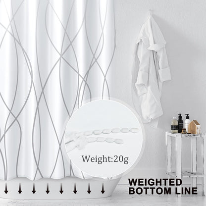 Striped Shower Curtain for Bathroom, Grey White, 72" W x 72" L