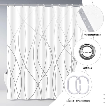 Striped Shower Curtain for Bathroom, Grey White, 72" W x 72" L