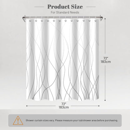 Striped Shower Curtain for Bathroom, Grey White, 72" W x 72" L