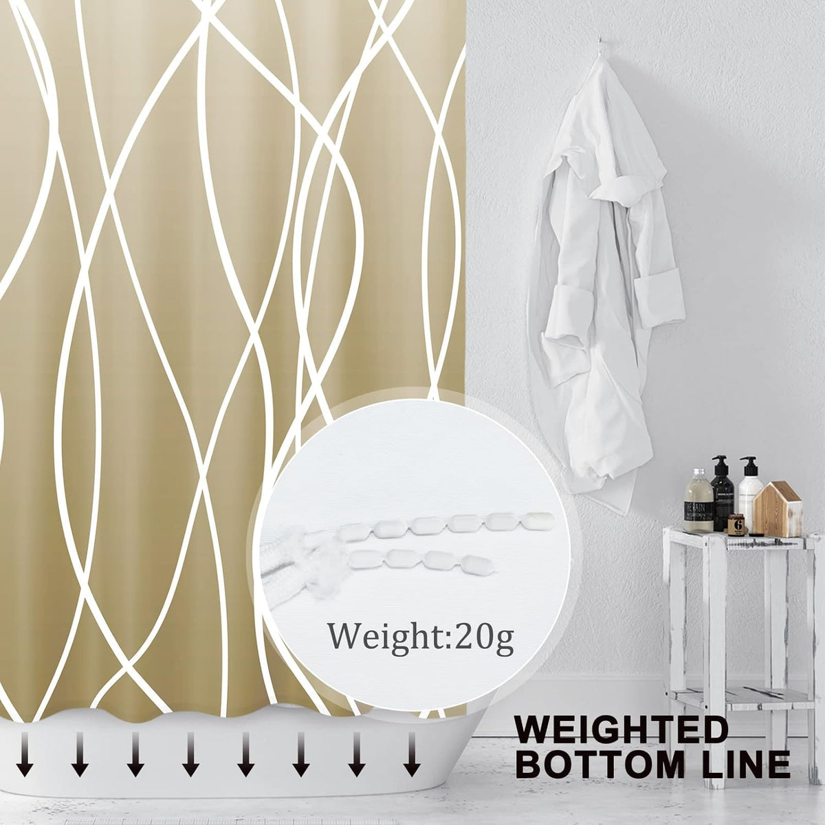 Striped Shower Curtain for Bathroom, Grey White, 72" W x 72" L