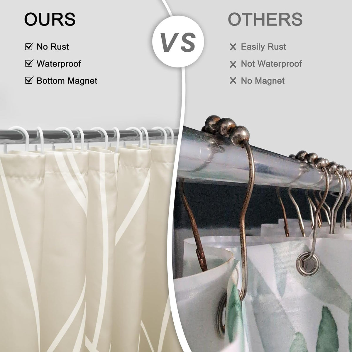 Striped Shower Curtain for Bathroom, Grey White, 72" W x 72" L