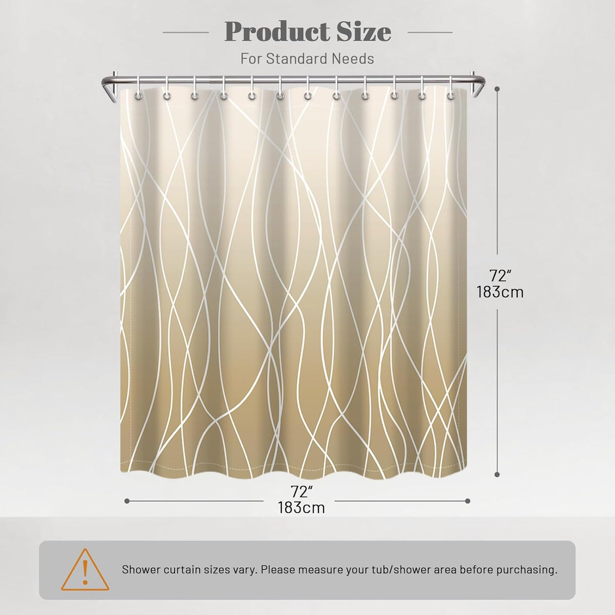 Striped Shower Curtain for Bathroom, Grey White, 72" W x 72" L