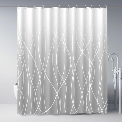 Striped Shower Curtain for Bathroom, Grey White, 72" W x 72" L