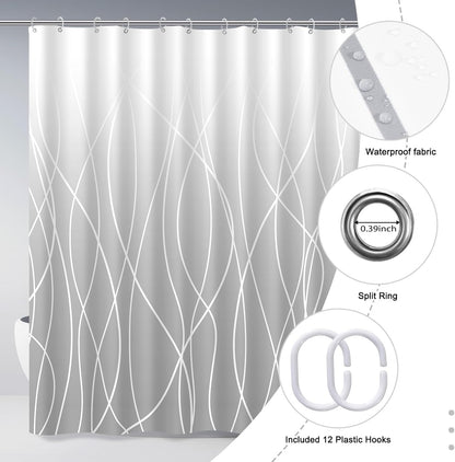 Striped Shower Curtain for Bathroom, Grey White, 72" W x 72" L