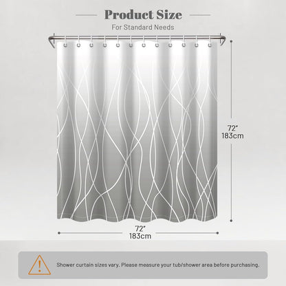 Striped Shower Curtain for Bathroom, Grey White, 72" W x 72" L