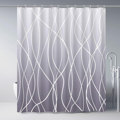 Striped Shower Curtain for Bathroom, Grey White, 72" W x 72" L