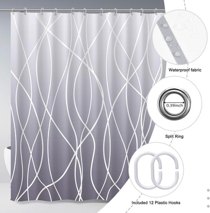 Striped Shower Curtain for Bathroom, Grey White, 72" W x 72" L
