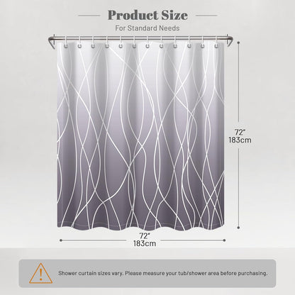 Striped Shower Curtain for Bathroom, Grey White, 72" W x 72" L