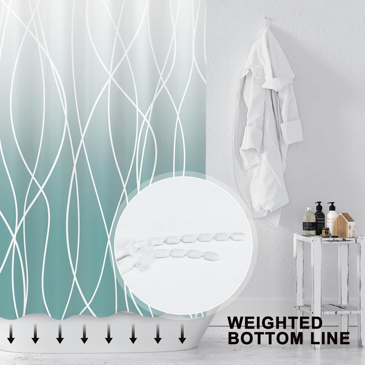 Striped Shower Curtain for Bathroom, Grey White, 72" W x 72" L