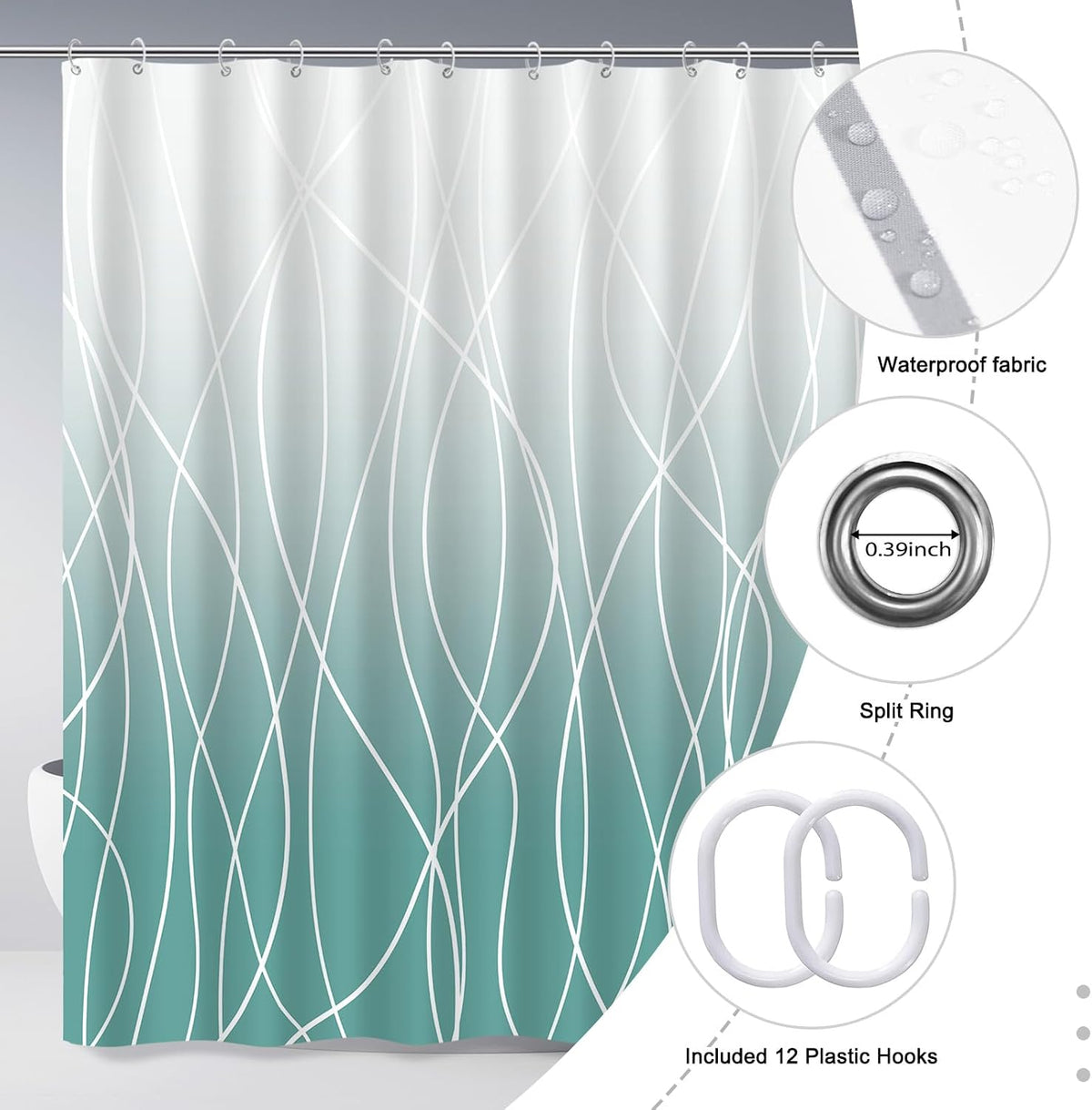 Striped Shower Curtain for Bathroom, Grey White, 72" W x 72" L