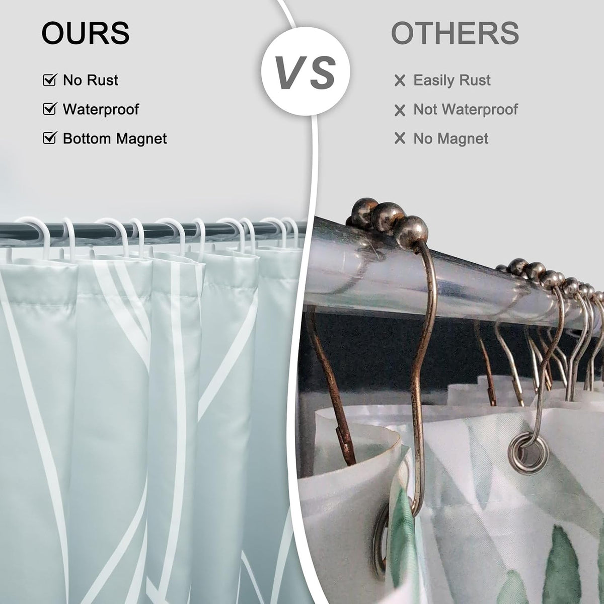 Striped Shower Curtain for Bathroom, Grey White, 72" W x 72" L