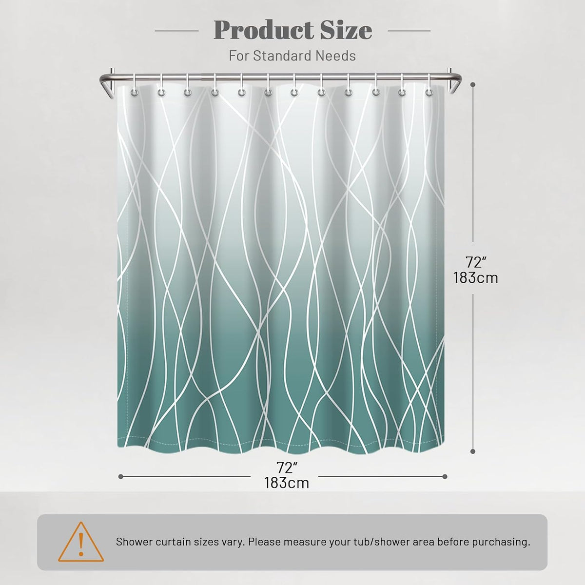 Striped Shower Curtain for Bathroom, Grey White, 72" W x 72" L