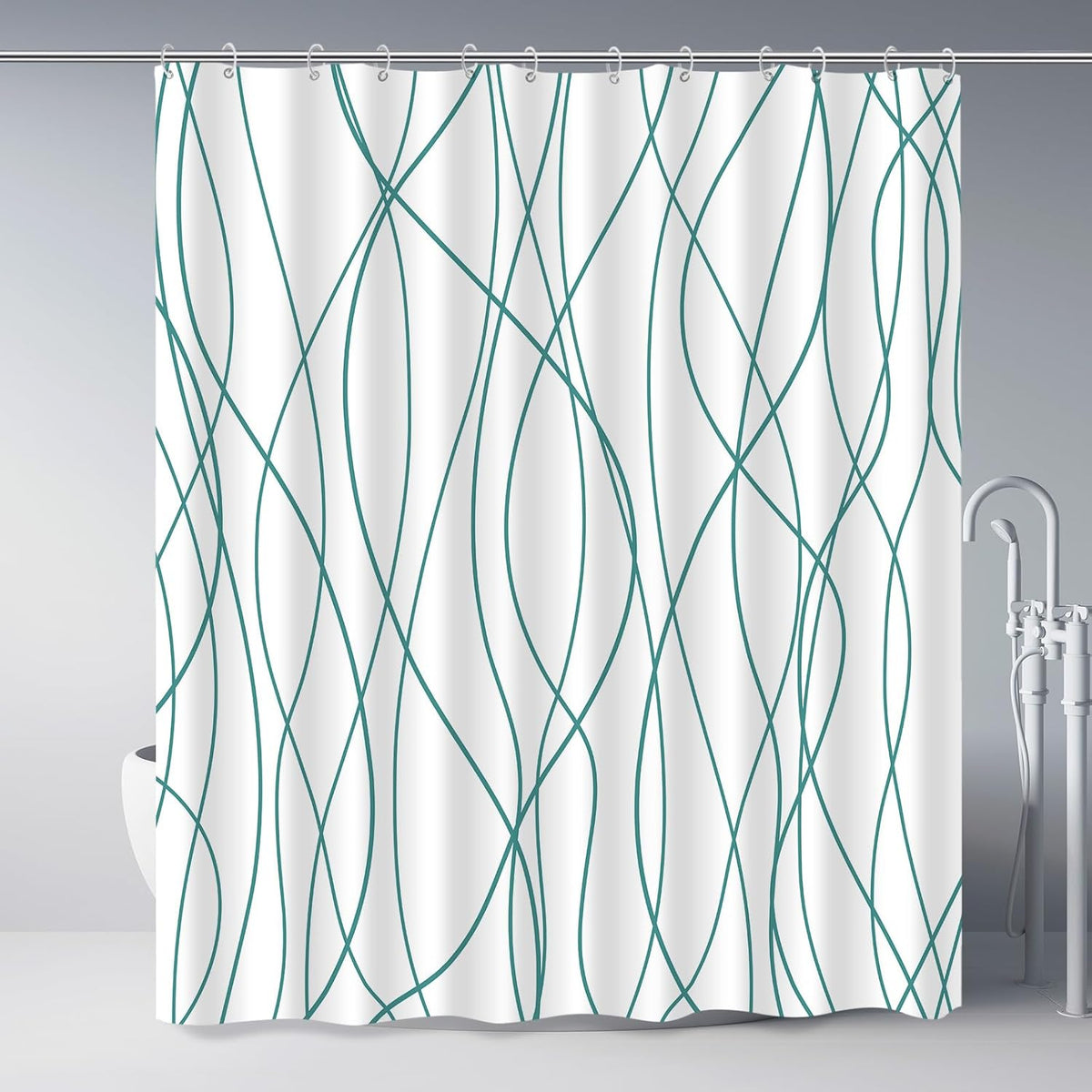 Striped Shower Curtain for Bathroom, Grey White, 72" W x 72" L