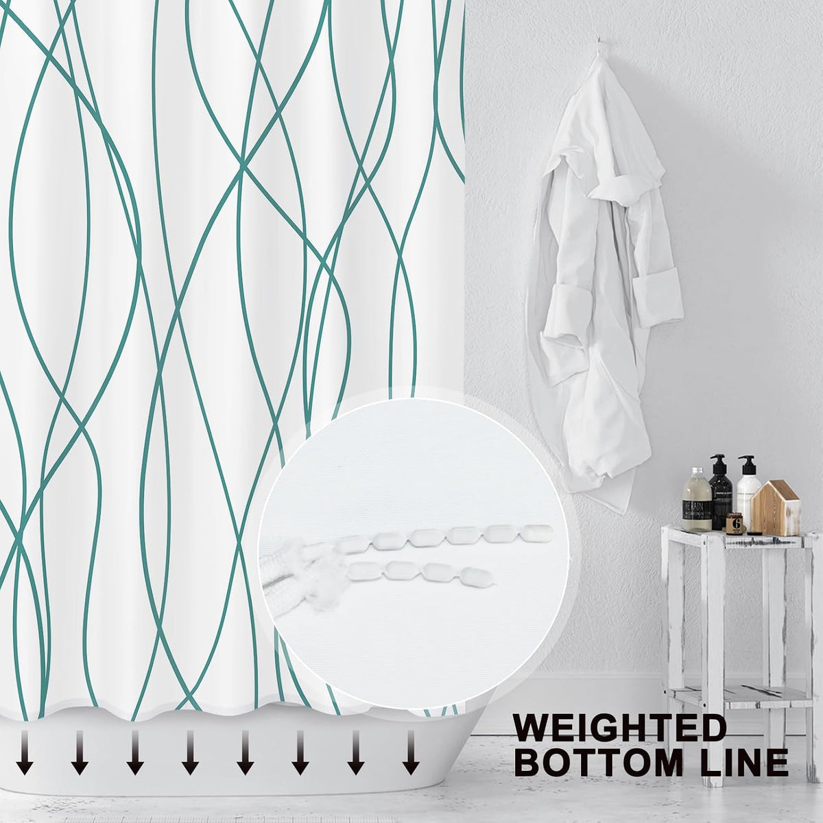 Striped Shower Curtain for Bathroom, Grey White, 72" W x 72" L
