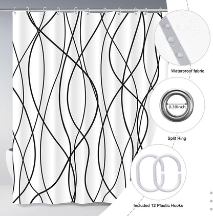Striped Shower Curtain for Bathroom, Grey White, 72" W x 72" L